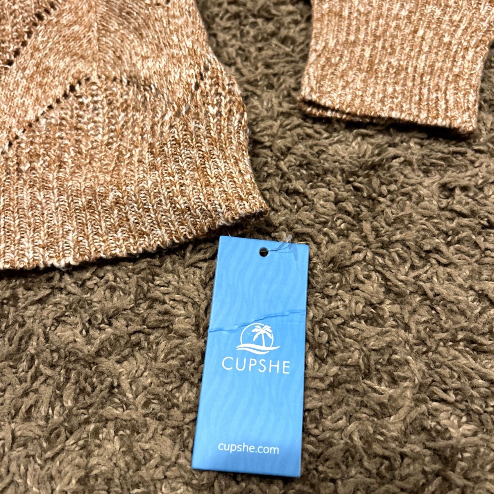 Vintage Cupshe Women’s Sweater Pullover M Polyester Round Neck Long Balloon Sleeve Beige Crochet Knit NWT B13 Regular Vintage: No Size M / US 6-8 / IT 42-44 - 2 Thumbnail