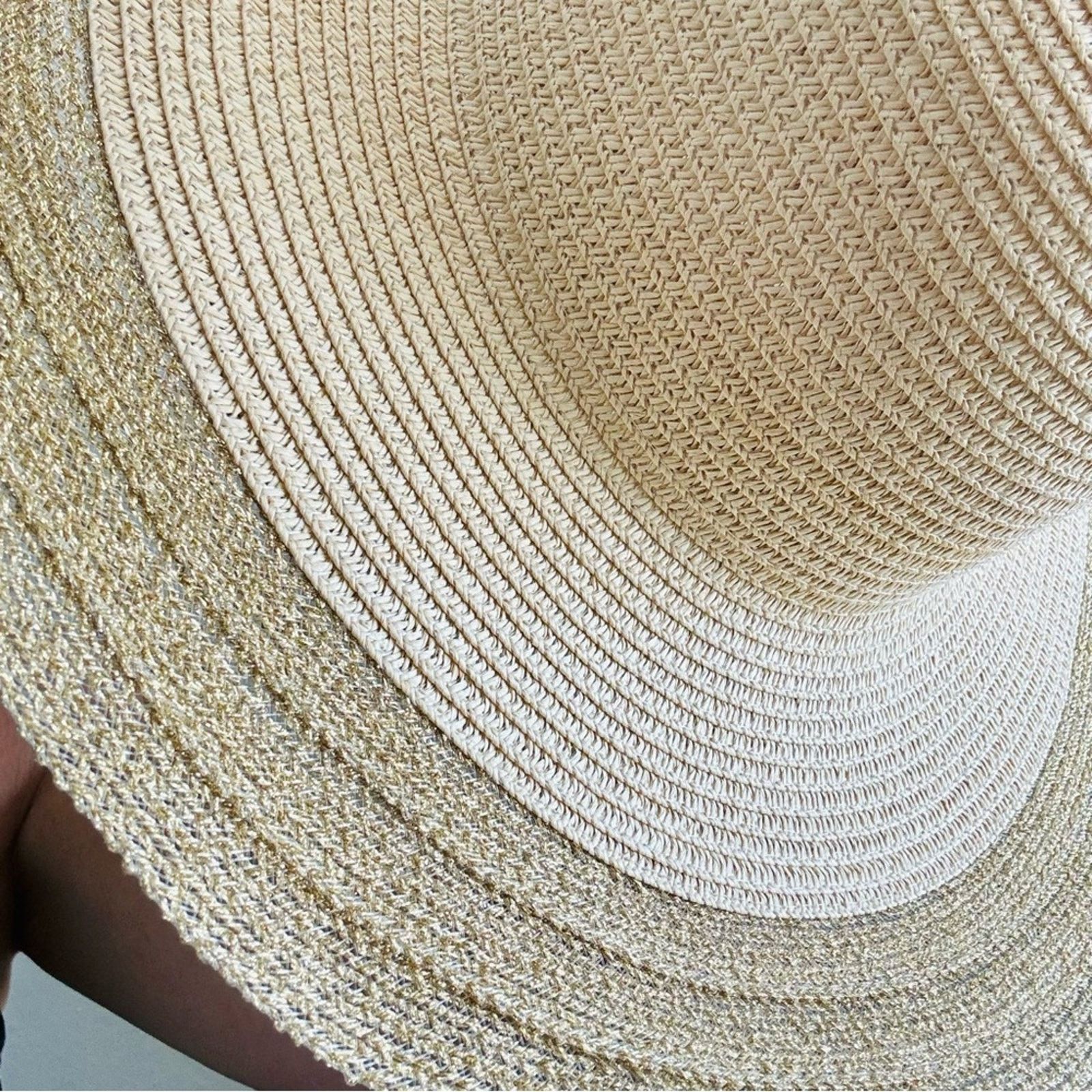 Vintage VINTAGE NORDSTROM Cream Tan Straw Brim Floppy Gold Sun Hat Size ONE SIZE - 7 Thumbnail