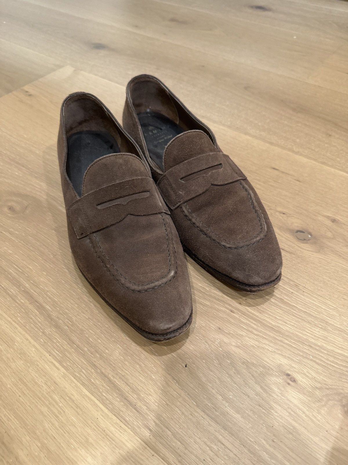 Carmina 7.5UK dark brown suede penny loafers Size US 8.5 / EU 41-42 - 1 Thumbnail
