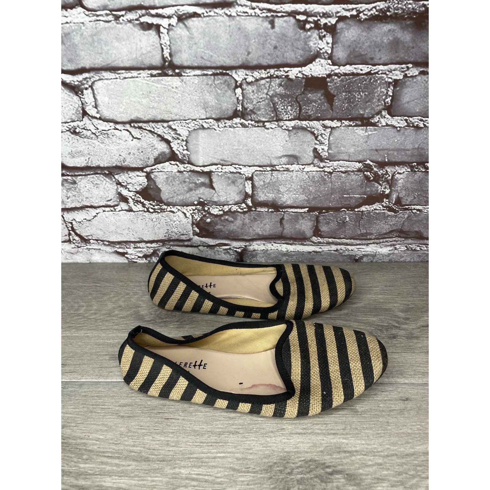 Other Ballerette Roma Tan Black Stripe Canvas Fabric Ballet Flats Size US 6.5 / IT 36.5 - 17 Thumbnail
