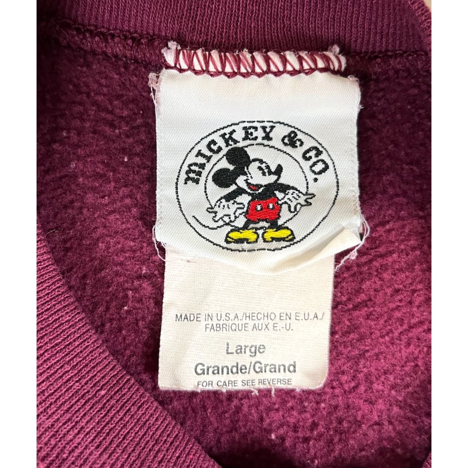 Mickey & Co. Mickey & Co. Men's Vintage Crewneck Sweatshirt Adult L Maroon Embroidered Mickey Mouse 90s Cartoon Made in USA Size US L / EU 52-54 / 3 - 4 Thumbnail
