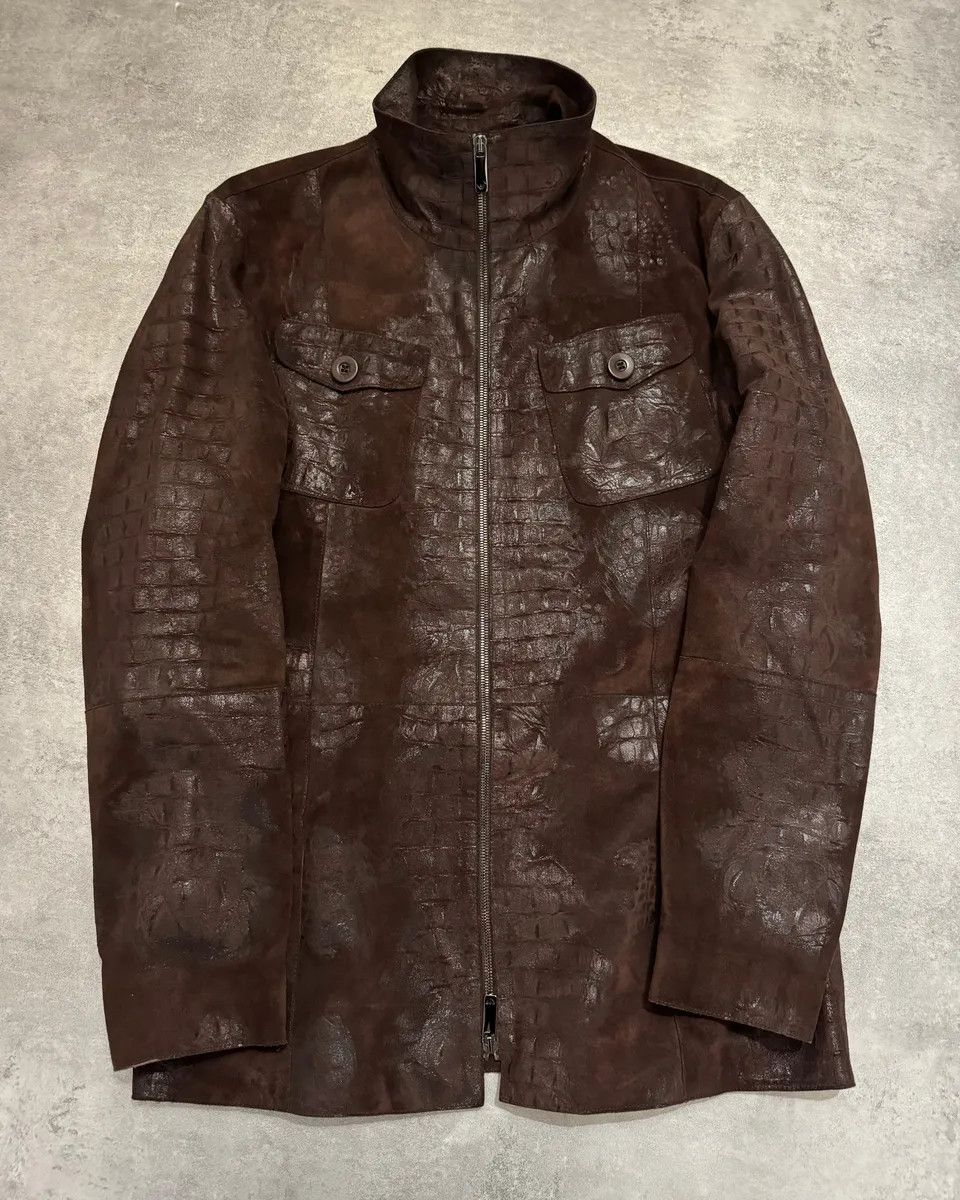 Emporio Armani FW2005 Emporio Armani Brown Crocodile Effect Textured Leather Jacket Size US M / EU 48-50 / 2 - 1 Thumbnail