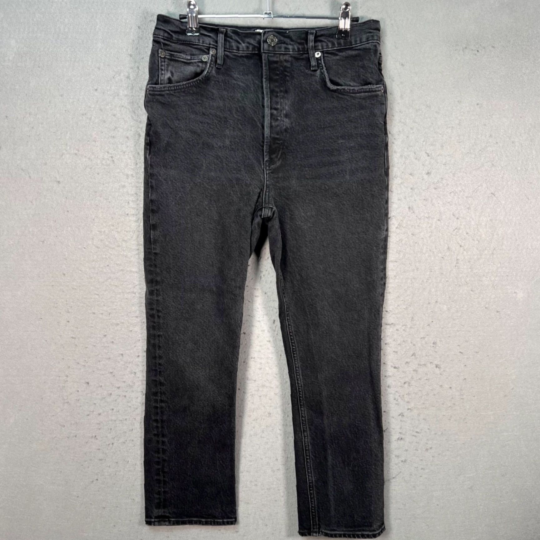 Agolde AGOLDE Womens 29 Riley High-Rise Straight Leg Jeans Washed Black Denim Jeans Regular 5-Pocket Style Straight Womens Size 29" - 2 Thumbnail