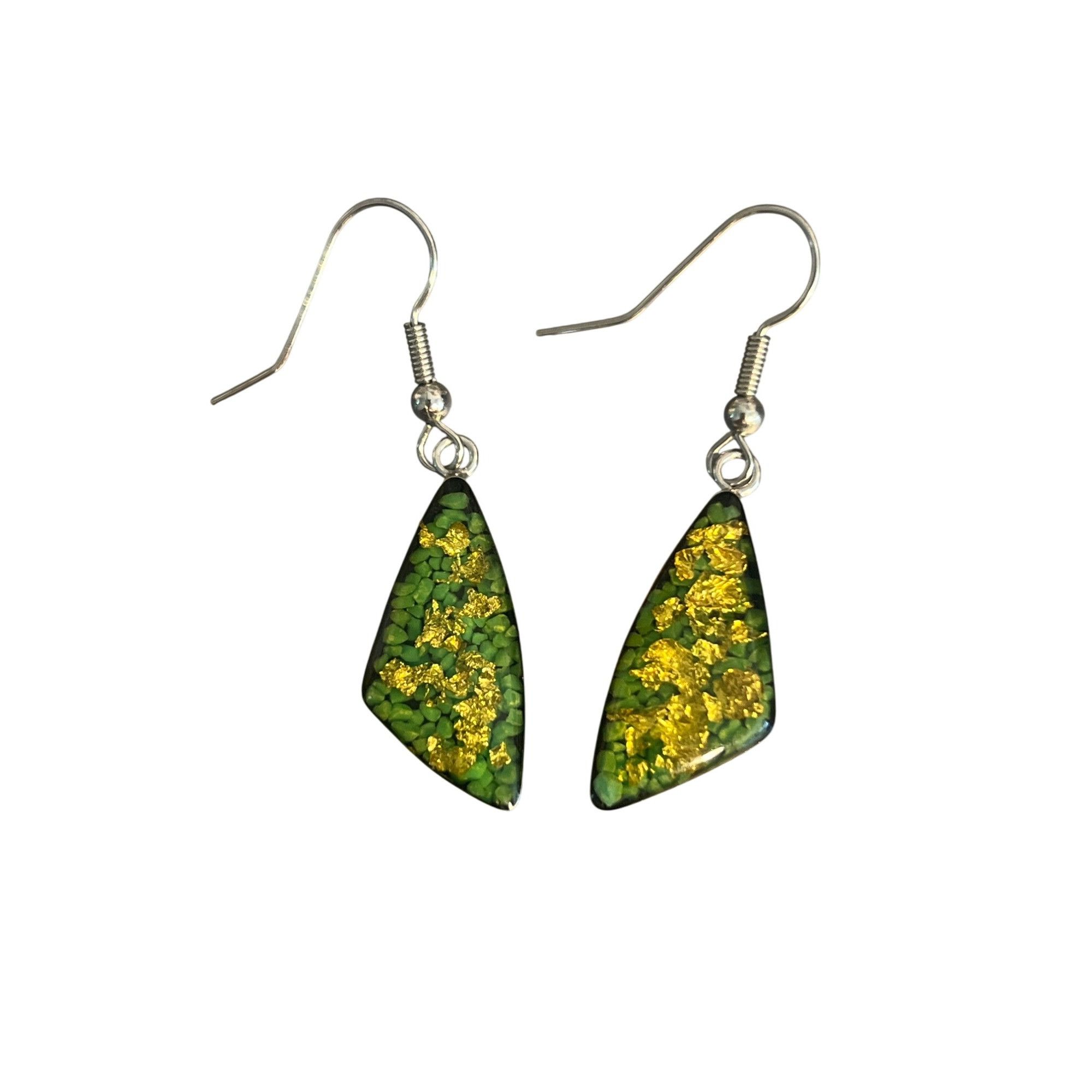 Other Vintage Silver Tone Green Clear Resin Drop Earrings Gold Lea Size ONE SIZE - 1 Thumbnail