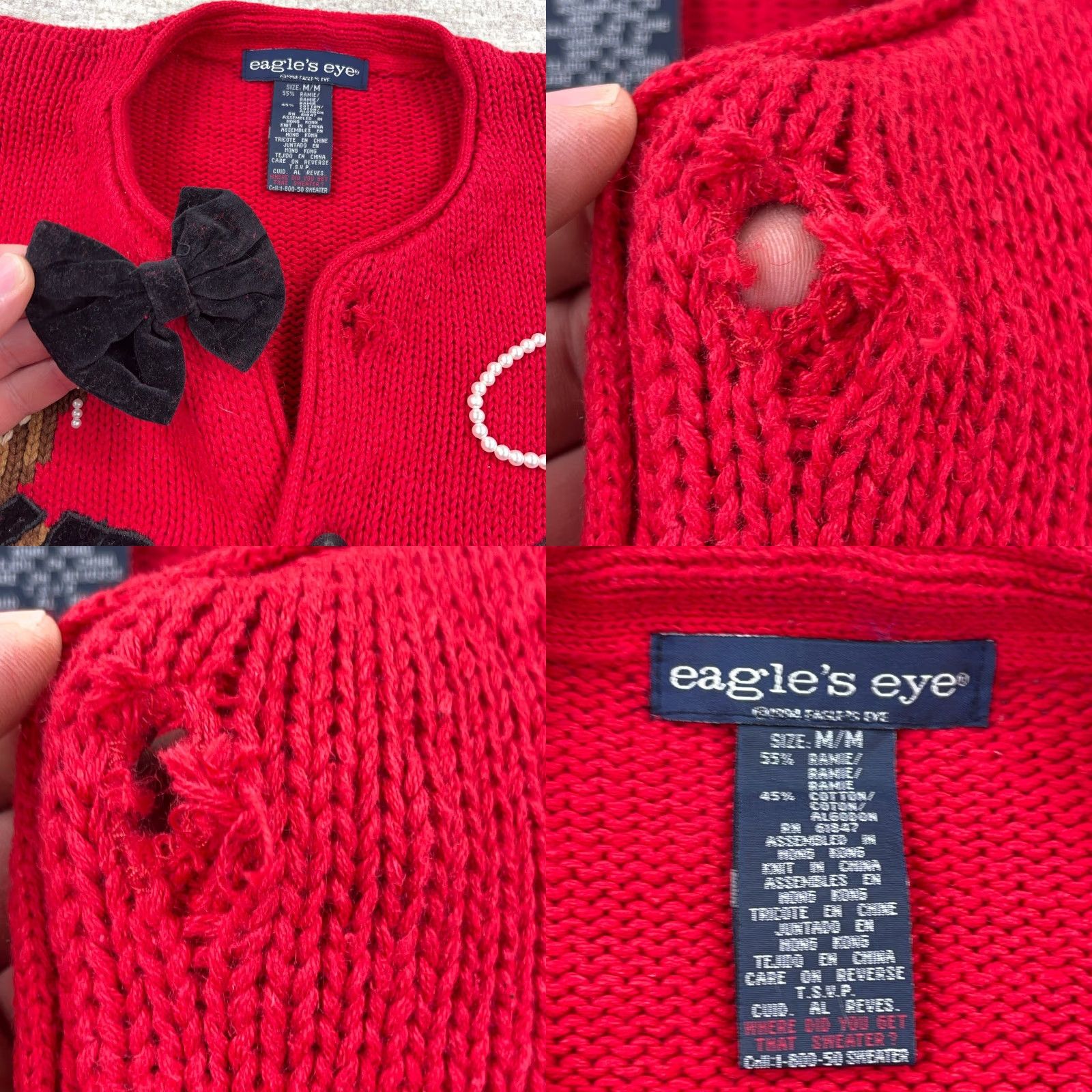 Vintage VINTAGE Eagle's Eye Cardigan Sweater Women M Red Black Label 80s 90s USA Casual Modern" Size M / US 6-8 / IT 42-44 - 8 Thumbnail