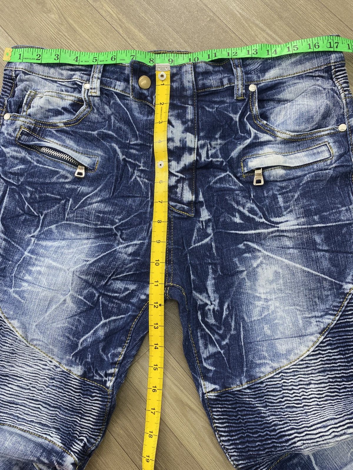 Japanese Brand Japanese Acid Wash Blue Balmain Style Bikers Pants Size US 34 / EU 50 - 16 Thumbnail