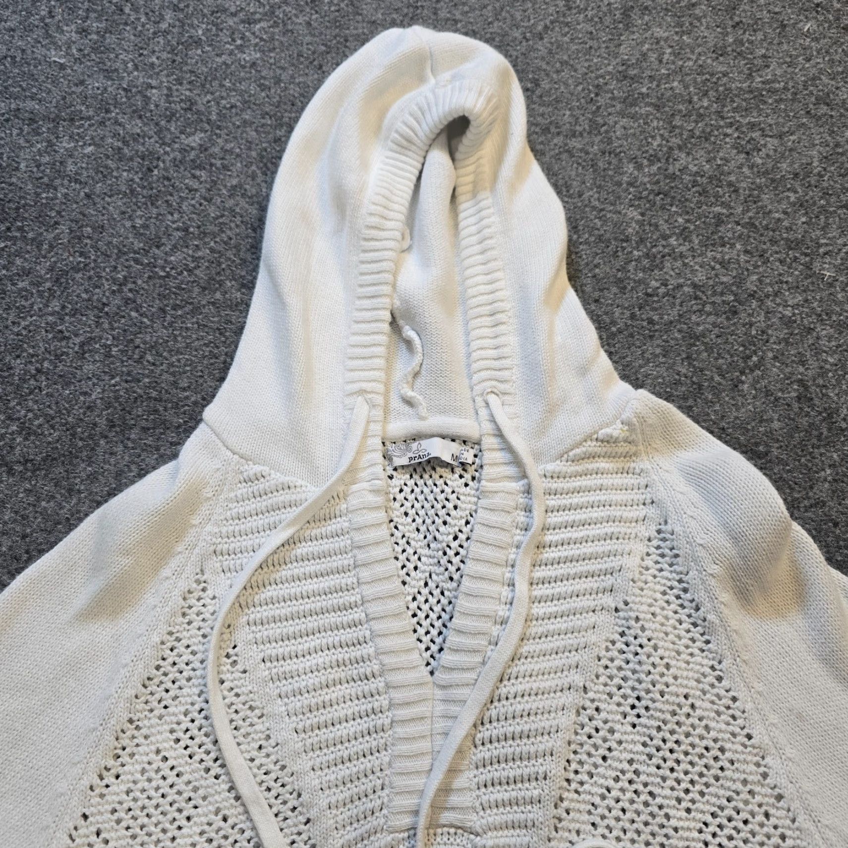 Prana Prana Sweater Women Size Medium White Hoodie Cotton Open Knit Long Sleeve Casual Pullover Winter Fall Spring Knitted Lightweight Womens Size M / US 6-8 / IT 42-44 - 2 Thumbnail