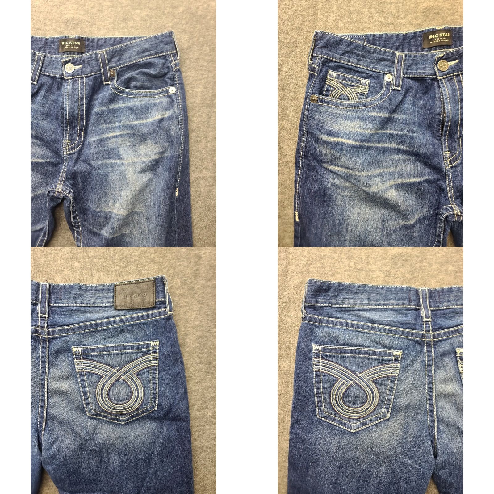 Vintage BIG STAR Eastman Jeans Mens 38x29 Straight Leg Distressed Stretch Denim Blue 5-Pocket Regular Waist Size 38 Cotton Spandex Buckle Bke Brand Size US 38 / EU 54 - 8 Thumbnail