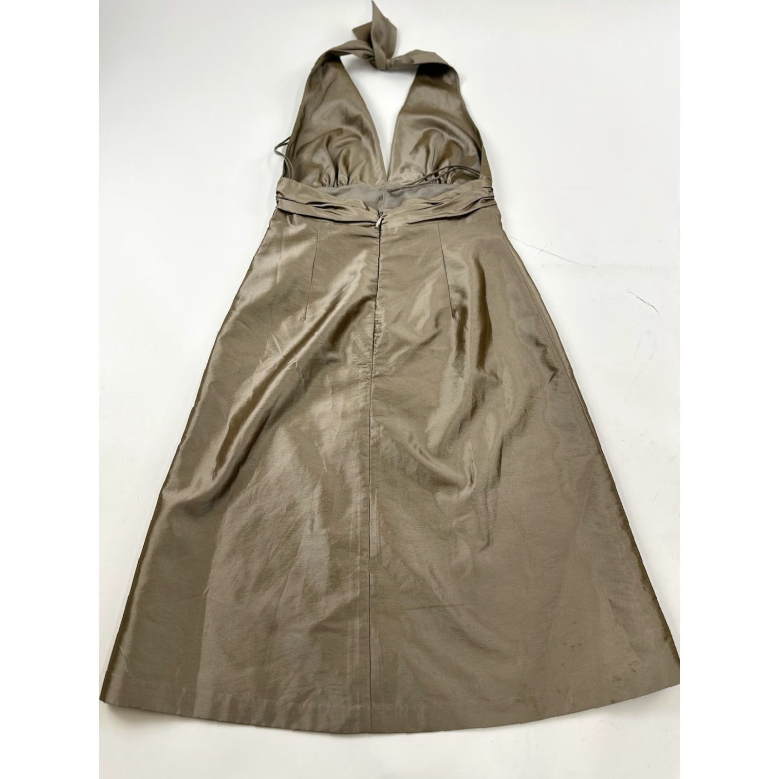 Vintage Amsale Dress Women’s 10 Taupe Brown Iridescent Sheath Midi Halter Formal Size L / US 10 / IT 46 - 2 Thumbnail