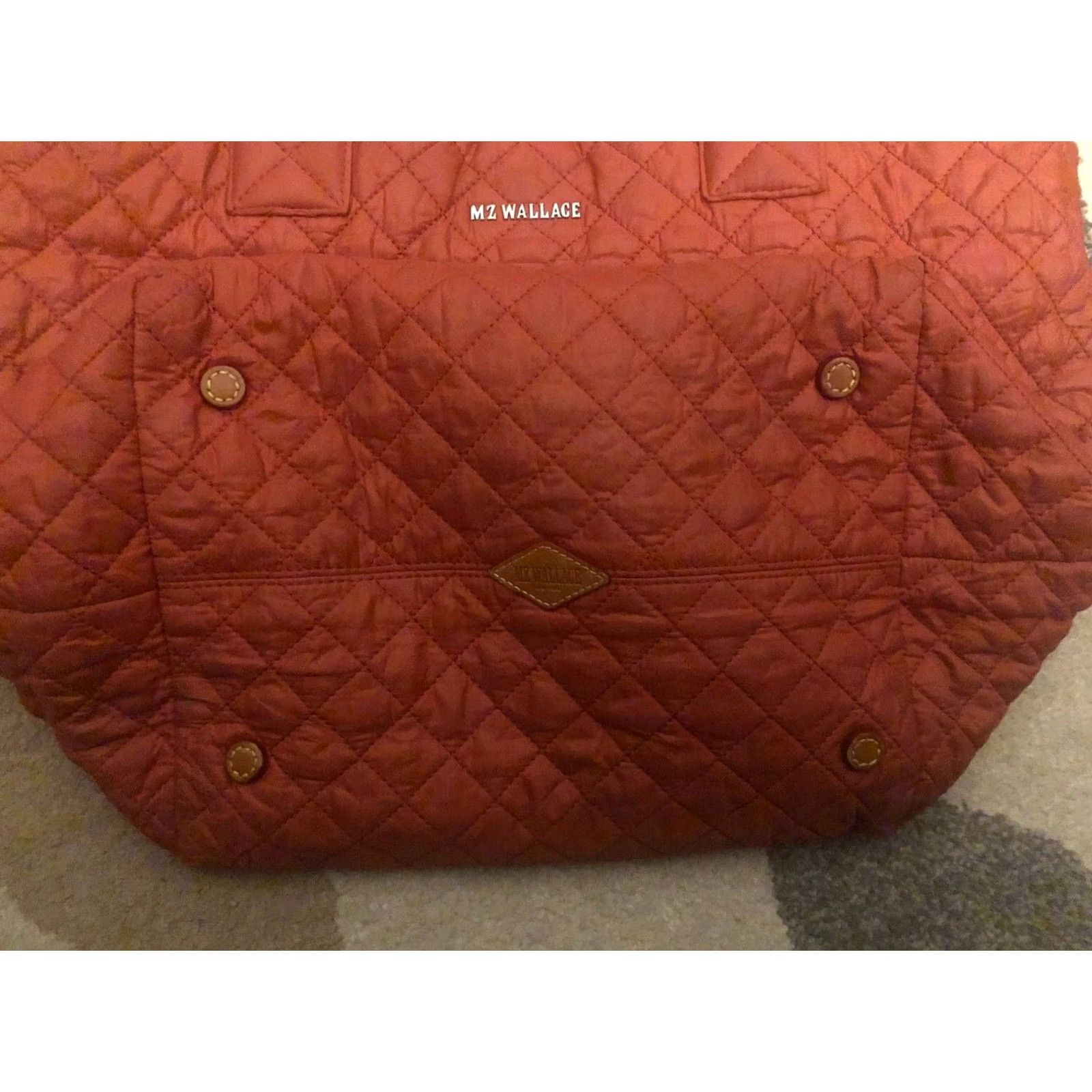 MZ Wallace MZ Wallace Medium Quilted Sutton Nylon Deluxe Crossbody Bag and Wallet Orange Red Leather Straps Adjustable Strap Zip Pockets Size ONE SIZE - 4 Thumbnail