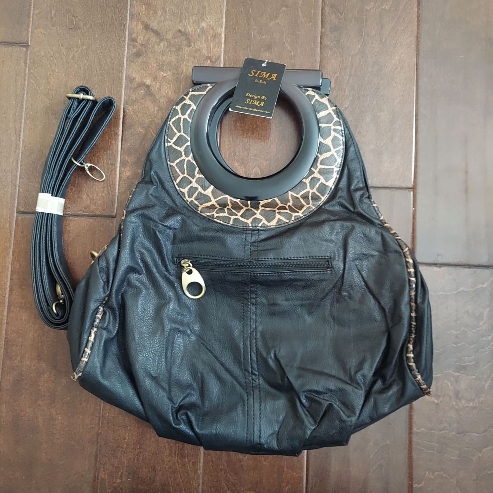Vintage Sima Women's Shoulder Bag Black Leopard Print NWT Small Hobo Handbag NWT Size ONE SIZE - 2 Thumbnail