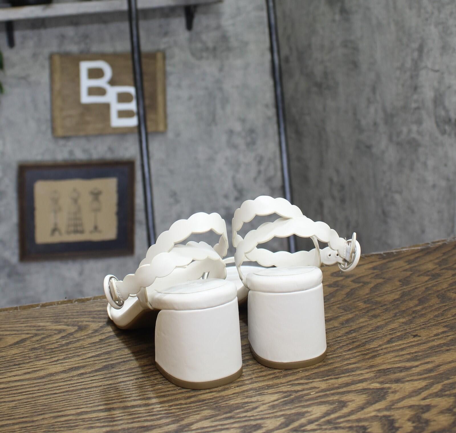 Other Nwt On 34th Scalloped Sandals Block Heel White Smooth 8.5m Size US 8.5 / IT 38.5 - 4 Thumbnail