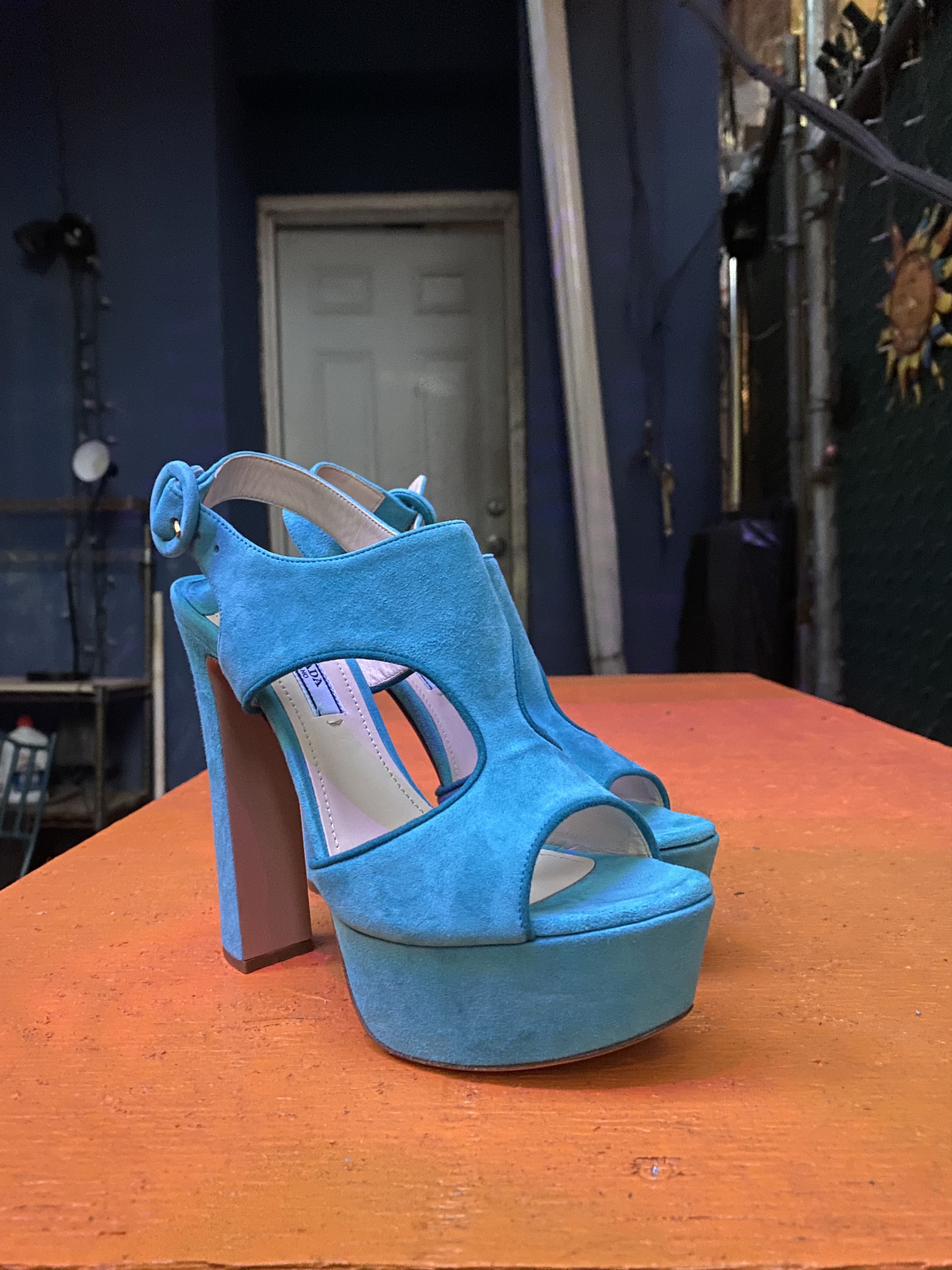 Prada Suede Turquoise Prada Heels Size US 6.5 / IT 36.5 - 3 Thumbnail