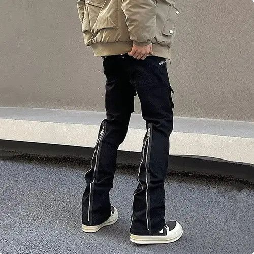 Jean Zipper Black Flared Cargo Jeans Size US 30 / EU 46 - 4 Thumbnail
