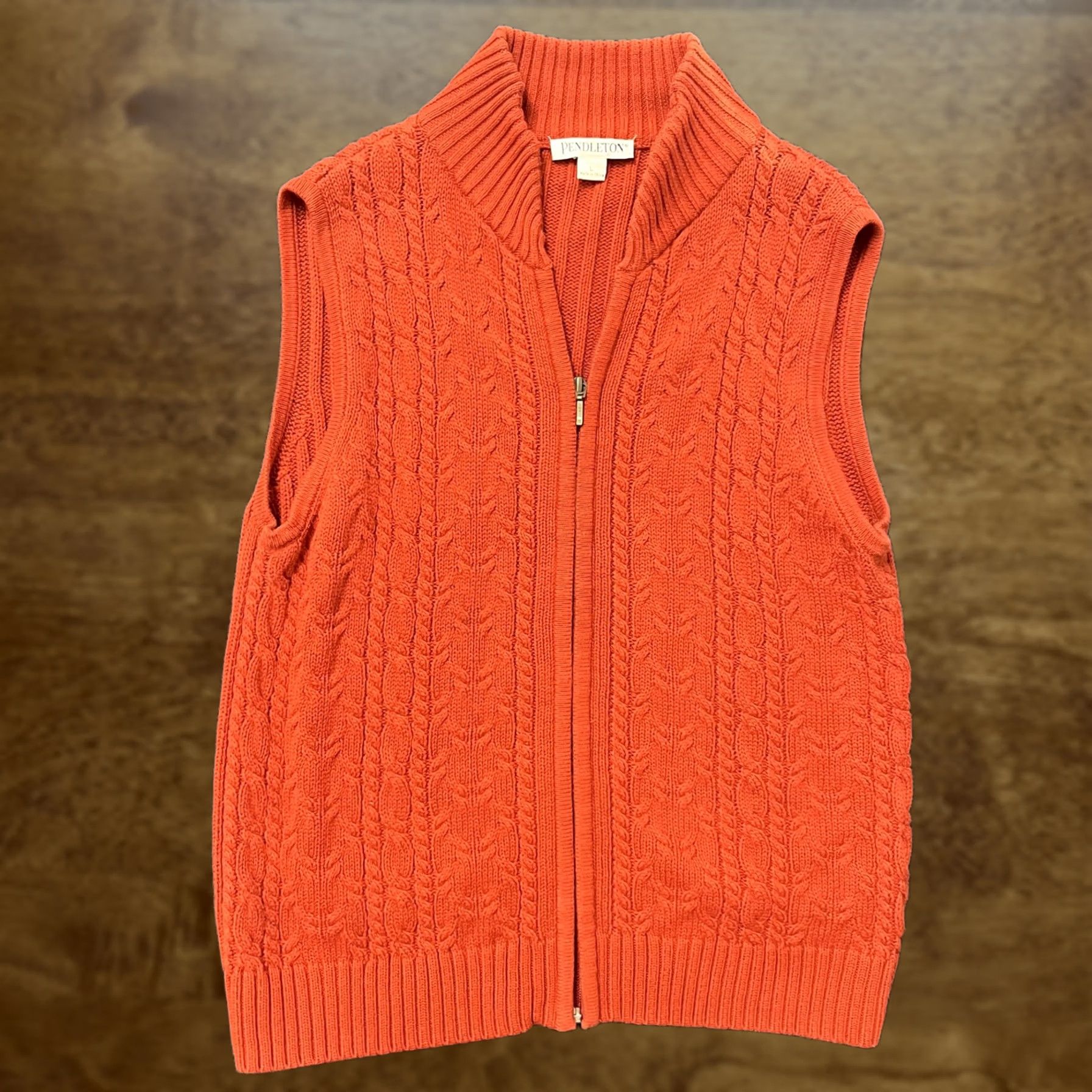 Pendleton VINTAGE Pendleton Sweater Vest Womens Large Orange Cable Knit Full Zip Mock Neck Cotton Size L / US 10 / IT 46 - 1 Thumbnail