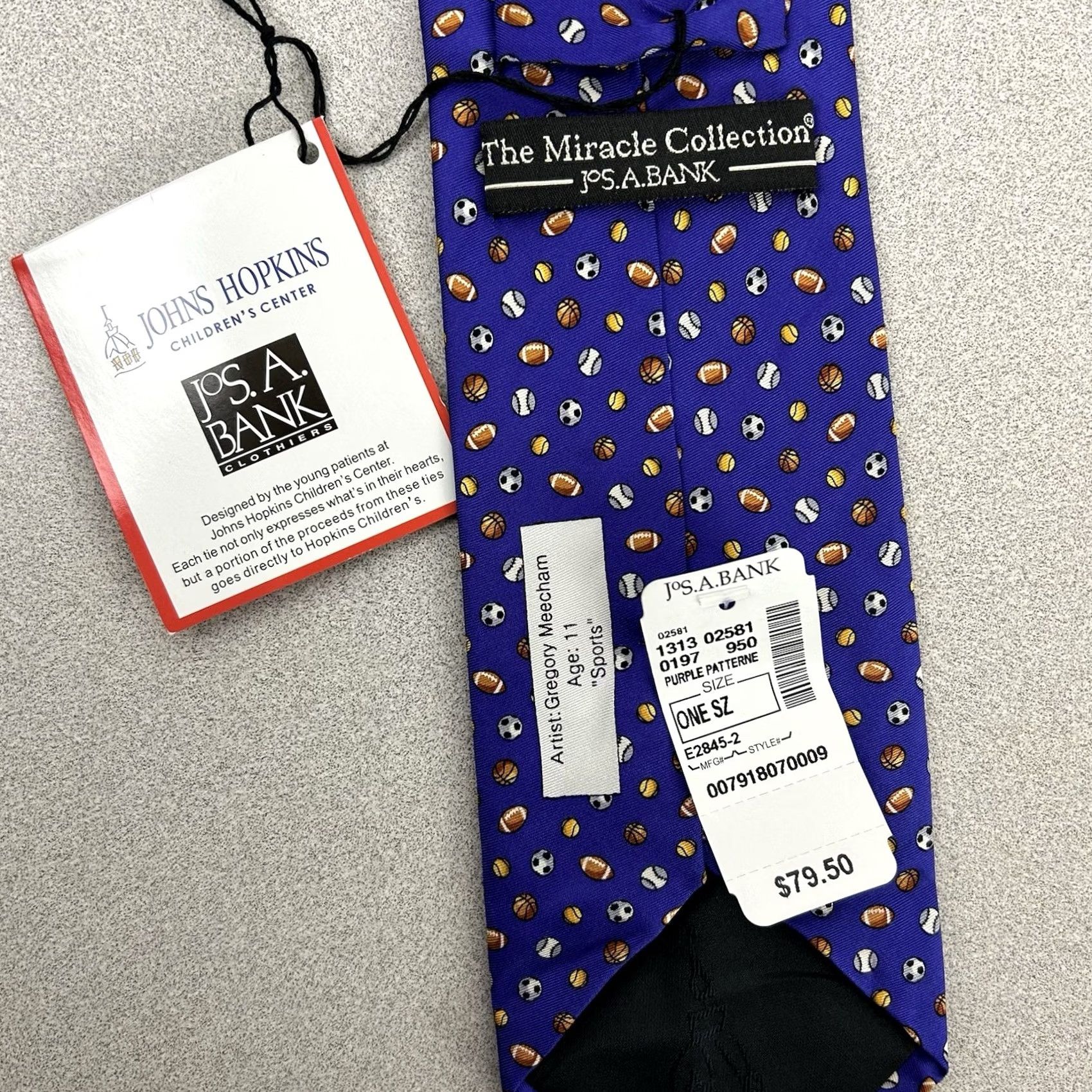 Jos. A. Bank JOS A BANK Sports Ball Purple Silk Tie Johns Hopkins Miracle Collection NWT Sports Baseball Football Hand sewn 57-60 in. Wide Men Tie NWT Size ONE SIZE - 4 Thumbnail