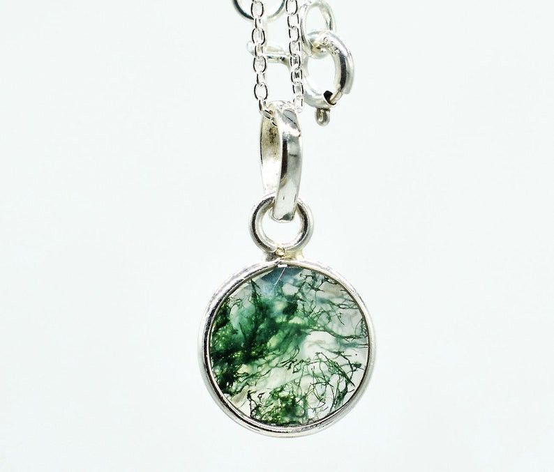 Handmade Moss Agate 925 Sterling Silver Necklace, 18 Inch Chain Size ONE SIZE - 7 Thumbnail