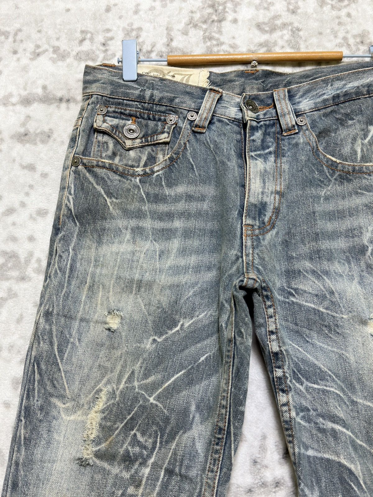 Tornado Mart Antful Distressed Flare Y2K Mud Wash Lightning Whisker Denim Size US 29 - 4 Thumbnail