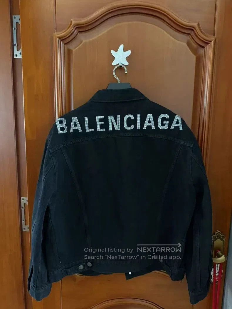 Balenciaga Balenciaga Black Denim Jacket with Crystal Logo. Size US S / EU 44-46 / 1 - 1 Thumbnail