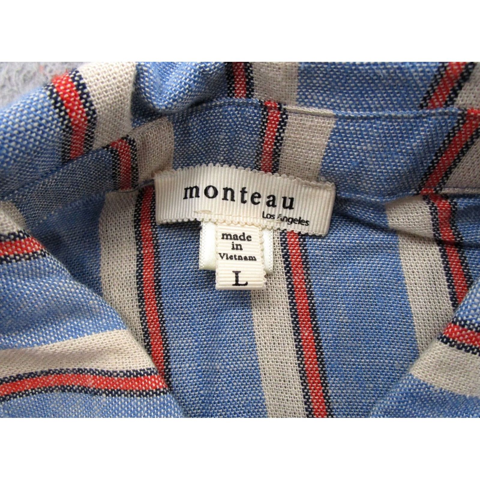 Vintage Monteau Shirt Dress Blue Striped Pockets Midi Linen Blend Size L Women’s Size L / US 10 / IT 46 - 4 Thumbnail