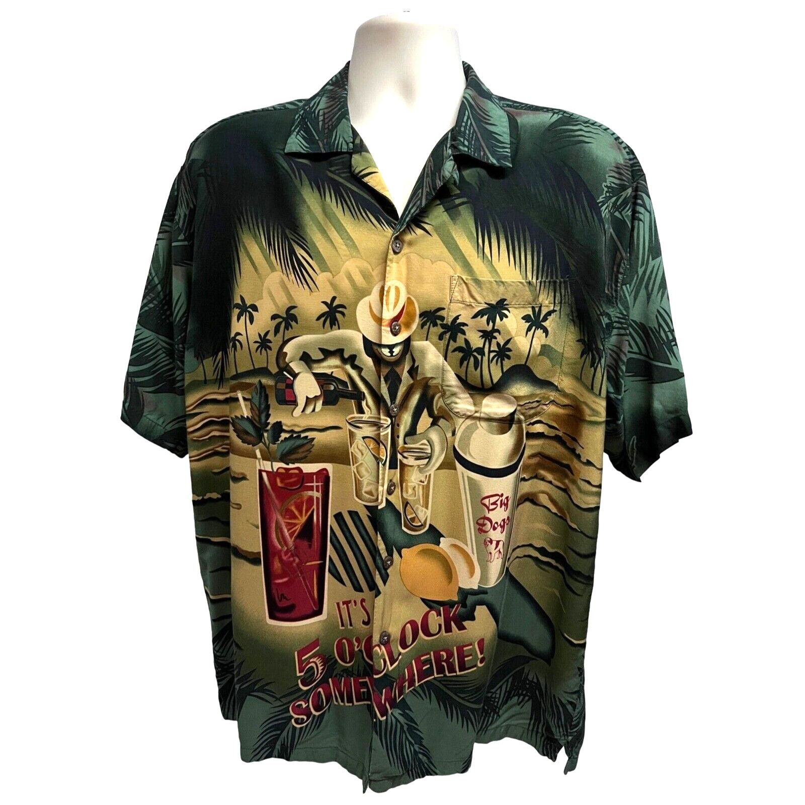 Big Dogs Big Dogs Green Hawaiian Vintage Button Up Shirt 3X Pocket Size US XXL / EU 58 / 5 - 1 Thumbnail