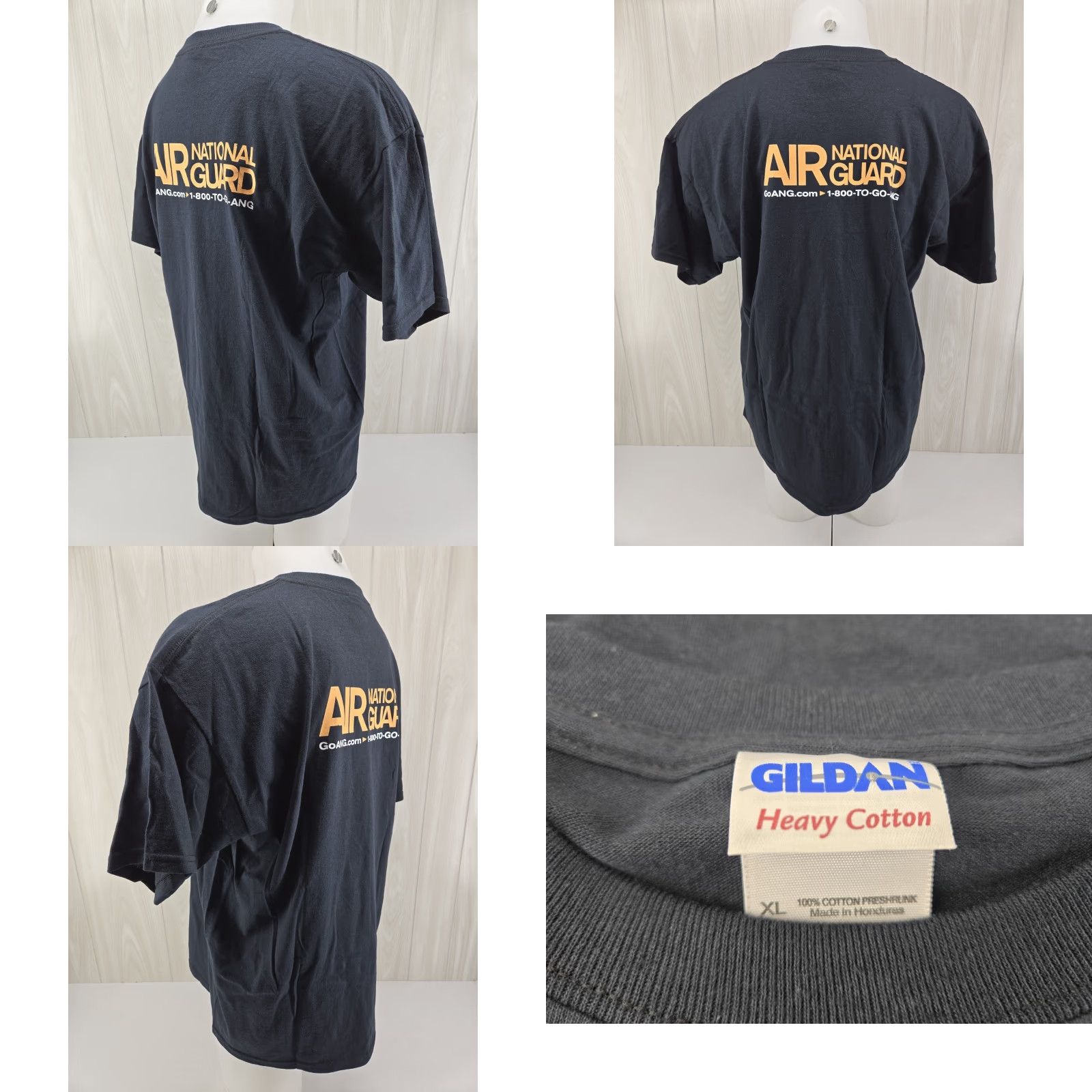 Gildan Air National Guard Gildan Heavy Cotton T Shirt Black XL Men Short Sleeve Crew Neck Size US XL / EU 56 / 4 - 8 Thumbnail