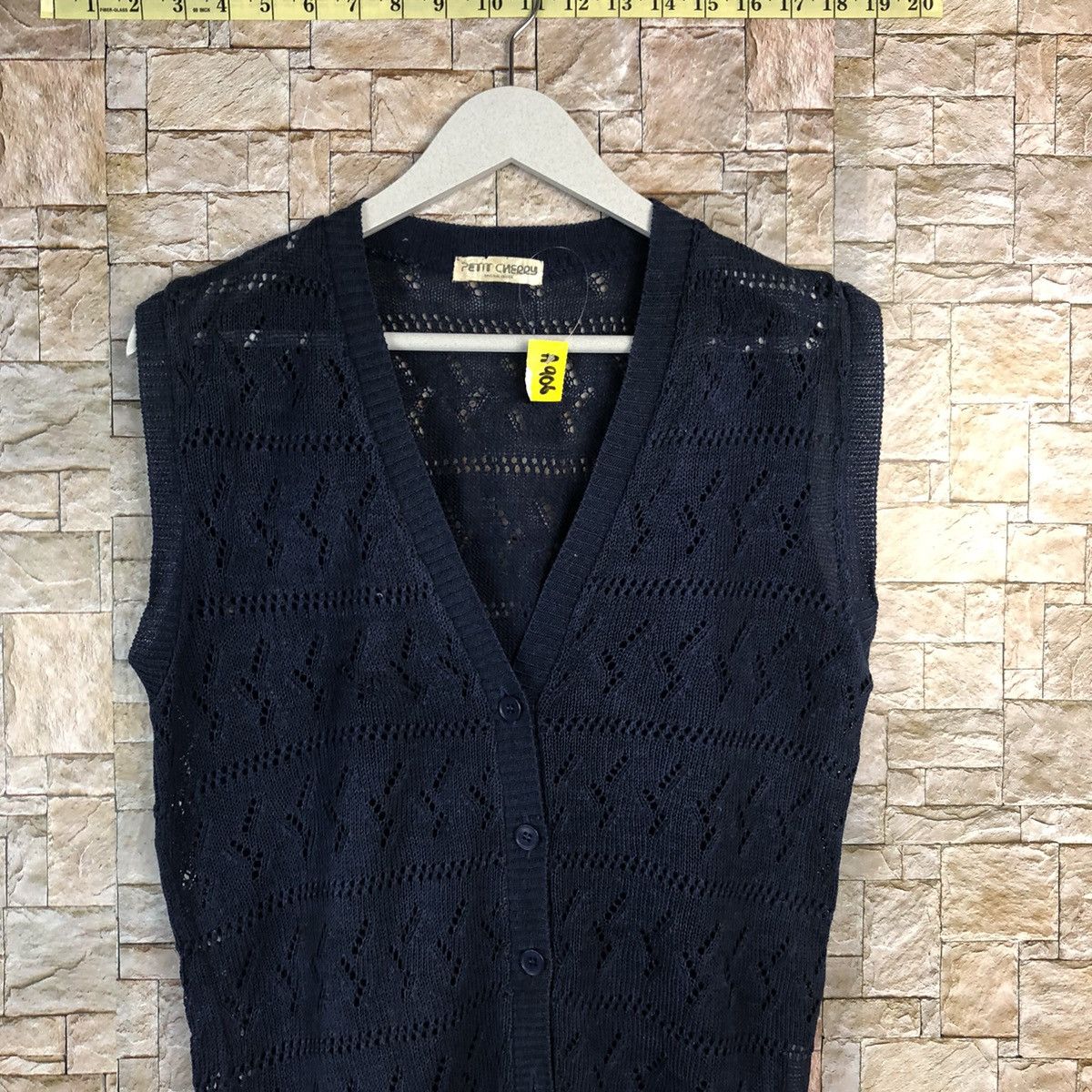 Homespun Knitwear × Japanese Brand × Vintage Detit Cherry Dark Blue Vest crochet meshnet Knitwear #A906 Size S / US 4 / IT 40 - 5 Thumbnail