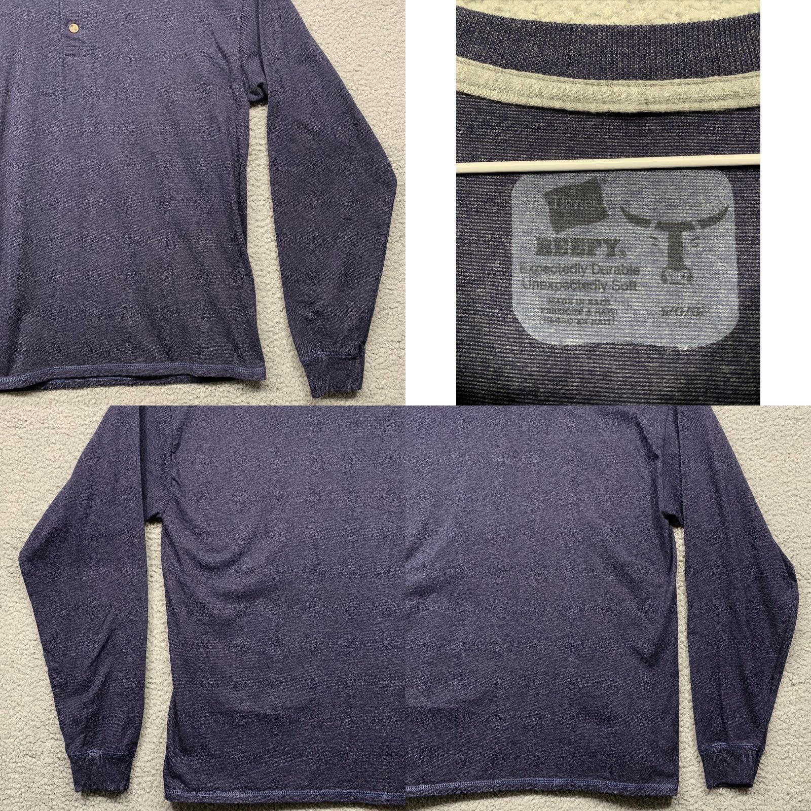 Hanes Hanes Beefy Long Sleeve Pullover Tee Men's L Heather Blue 3 Button Closure Dr… Durable Soft Size US L / EU 52-54 / 3 - 8 Thumbnail