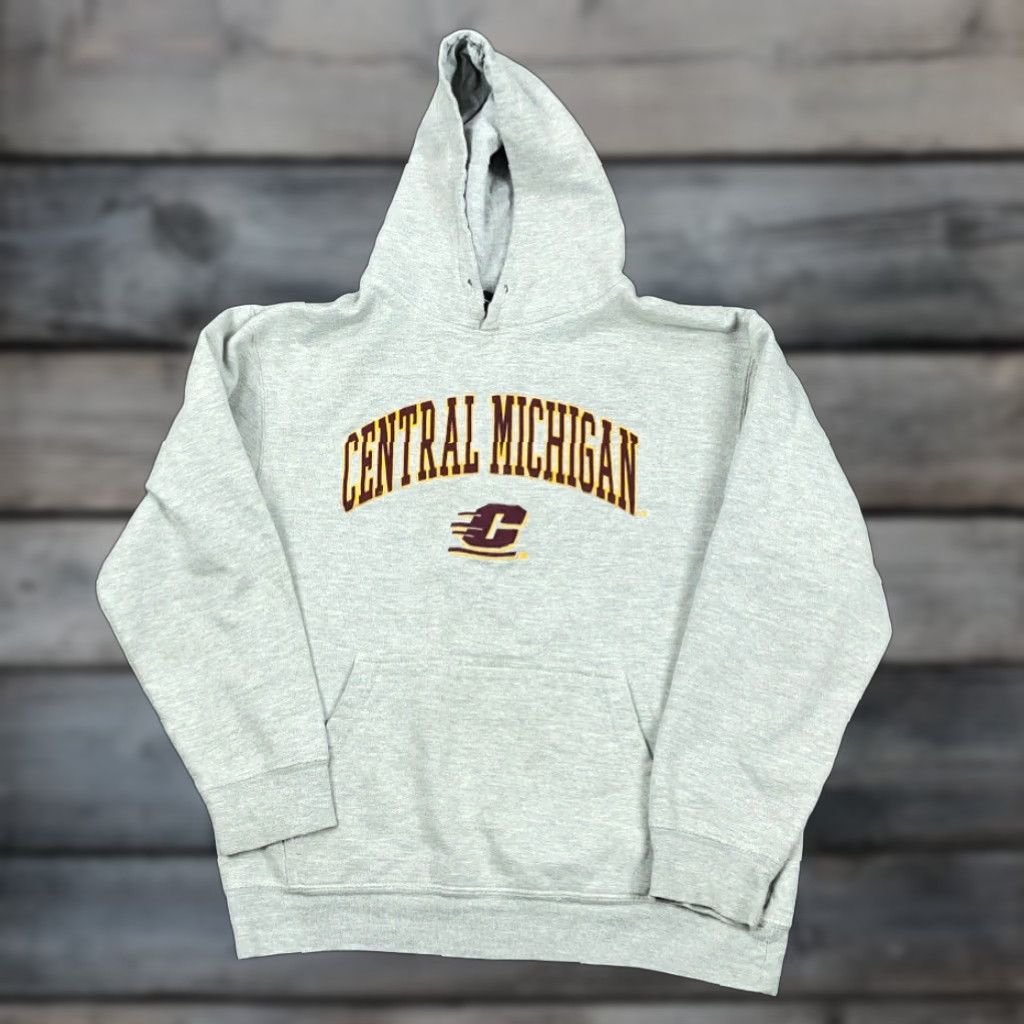 Vintage Genuine Stuff Central Michigan University Embroidered Hoodie Adult Small Gray Cotton Blend Pullover Graphic Print College University 80s 90s Mens Size US S / EU 44-46 / 1 - 1 Thumbnail