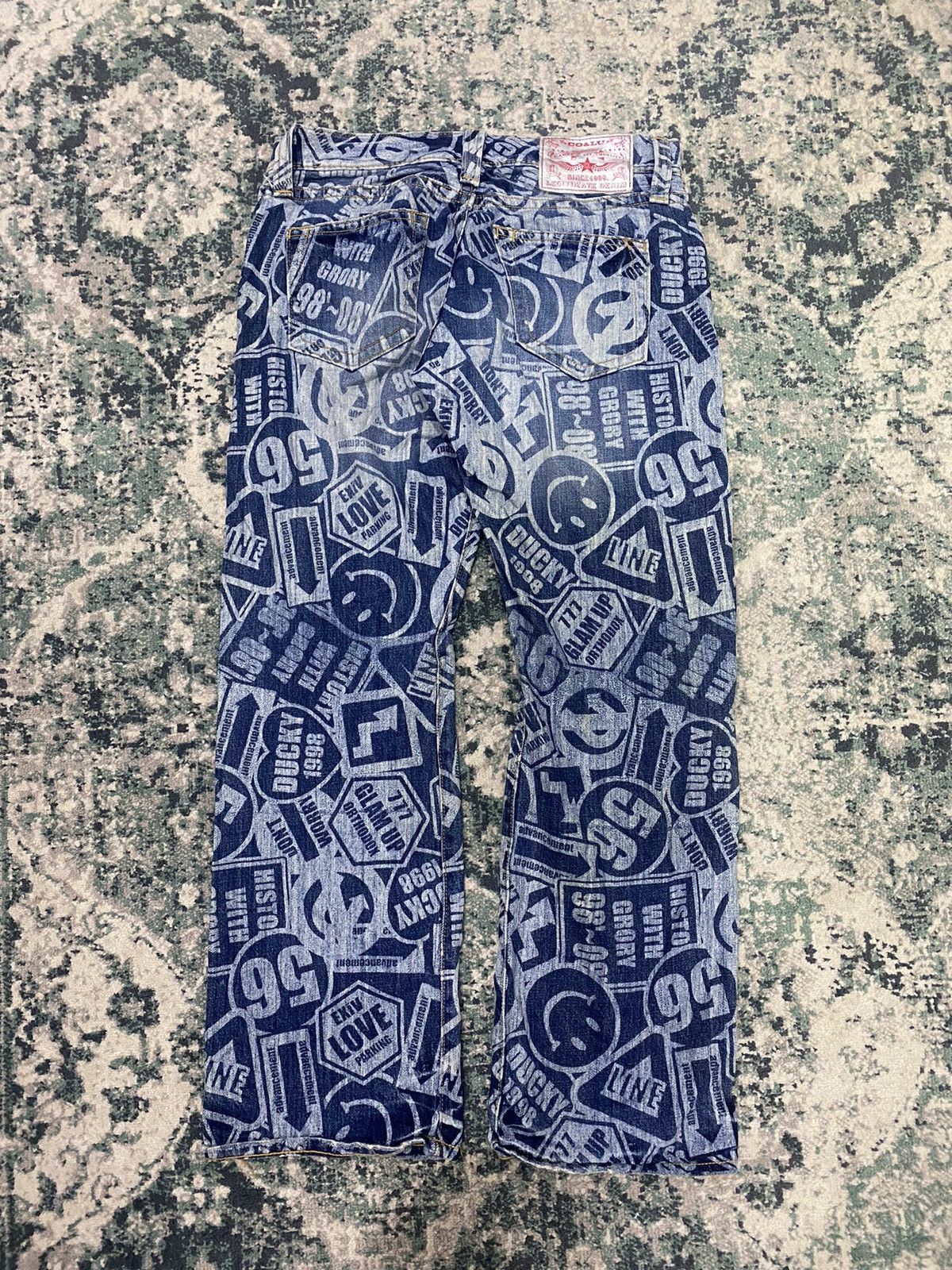 Hysteric Glamour Vintage Co&Lu All Over Acid Wash Printed Effect Smiley Jeans Size US 31 - 2 Thumbnail