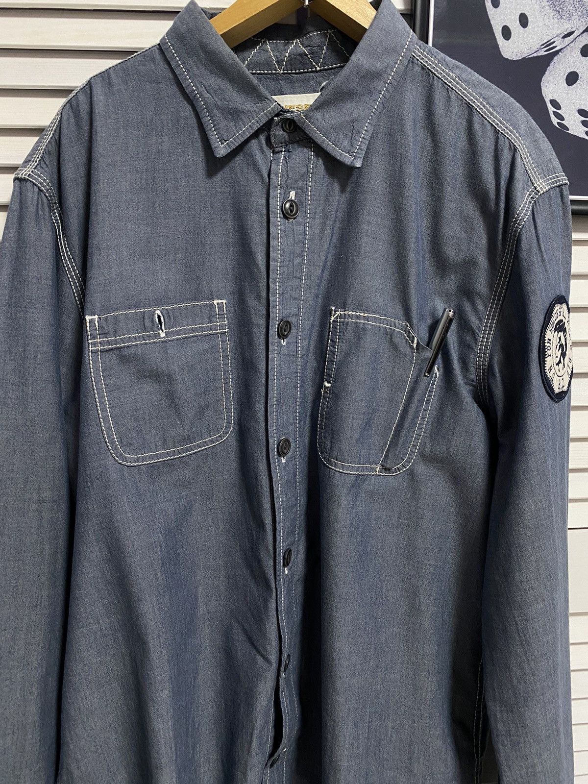 Diesel Vintage Shirt Button Up DIESEL Big Logo Tough & Friendly Size US L / EU 52-54 / 3 - 5 Thumbnail