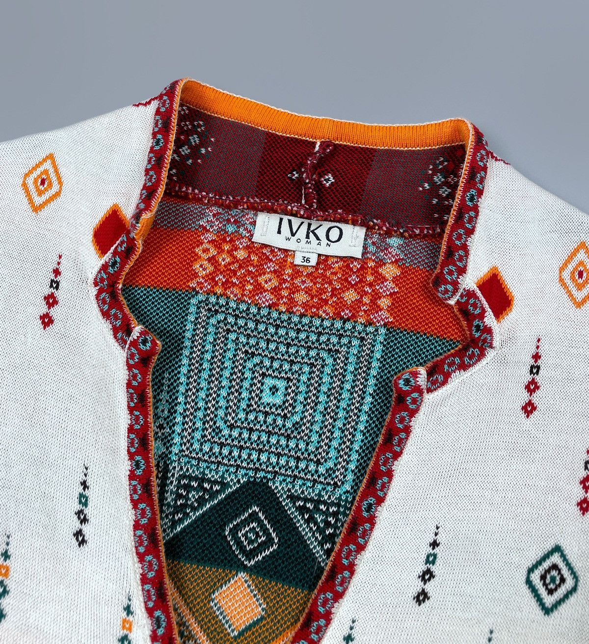 Designer IVKO Cotton Knit Multi Pattern V-Neck LS Jumper Size 36 Size S / US 4 / IT 40 - 9 Thumbnail