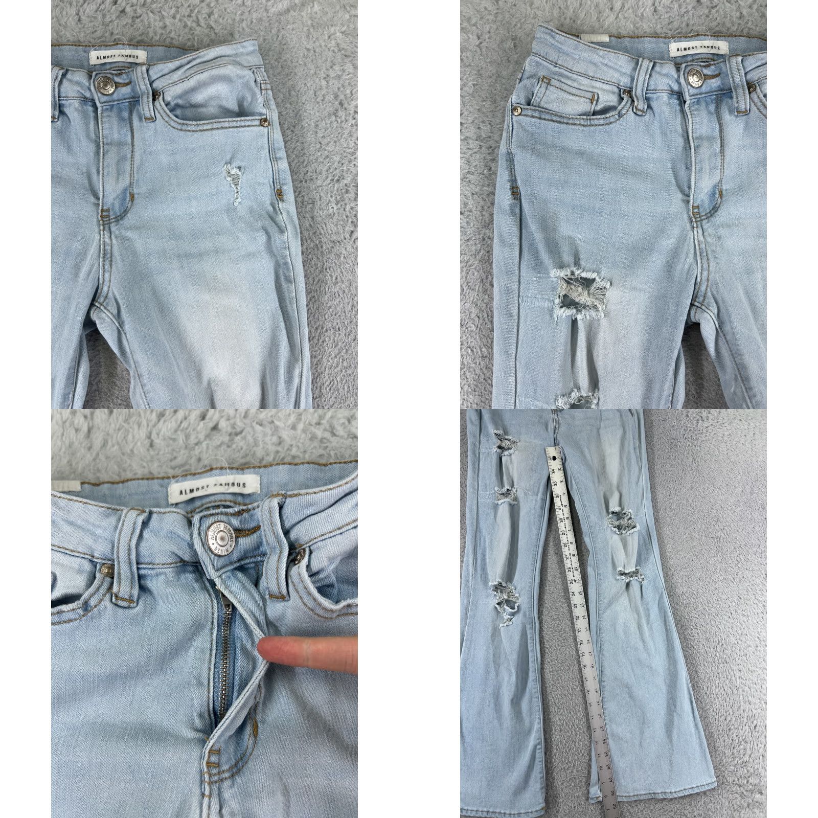 Almost Famous Almost Famous Jeans Womens 3 Blue Denim Flared Distressed Slimming 5-Pocket Cotton Blend Size 26" / US 2 / IT 38 - 8 Thumbnail