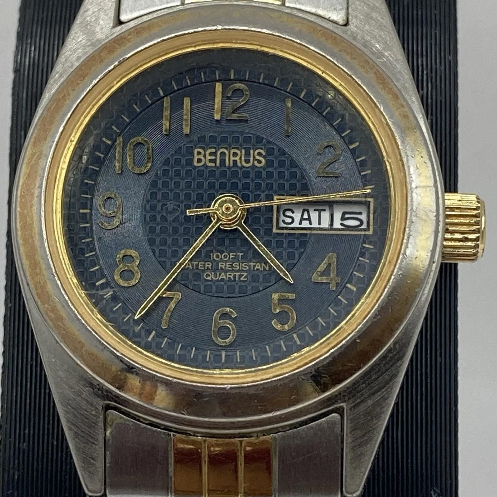 Designer Benrus BN324P Two Tone Silver Gold Ladies Watch Day Date Size ONE SIZE - 3 Thumbnail