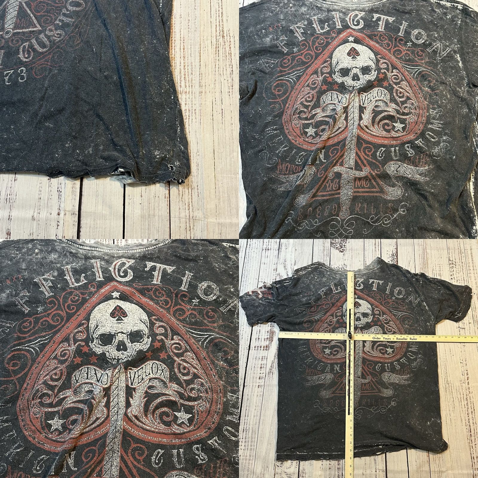 Affliction Affliction Crazy Thrashed AOP Skull Sword American Customs Men 2XL Shirt T-Shirt Short Sleeve Multicolor Graphic Print Mens Size US XXL / EU 58 / 5 - 8 Thumbnail
