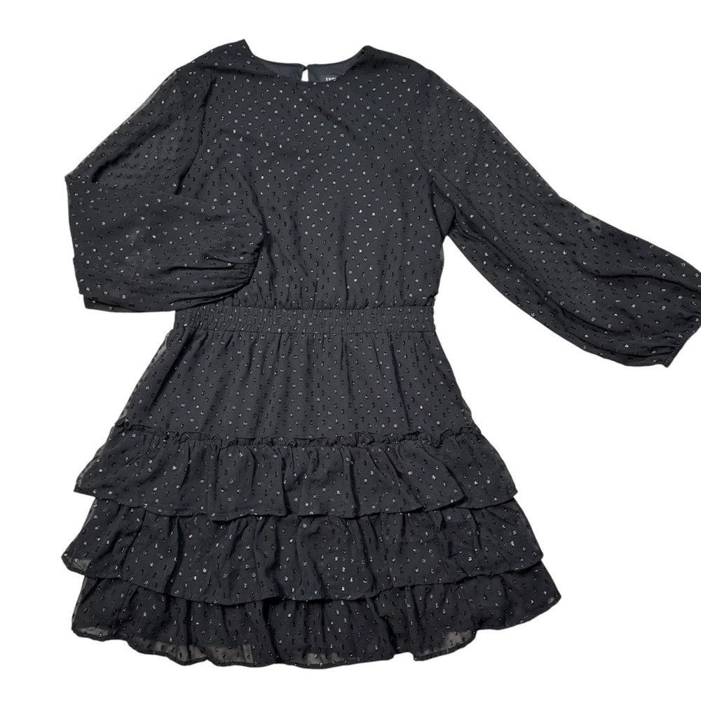 Express Express Clip Dot Long Sleeve Tiered Mini Black Dress Size L Size L / US 10 / IT 46 - 6 Thumbnail