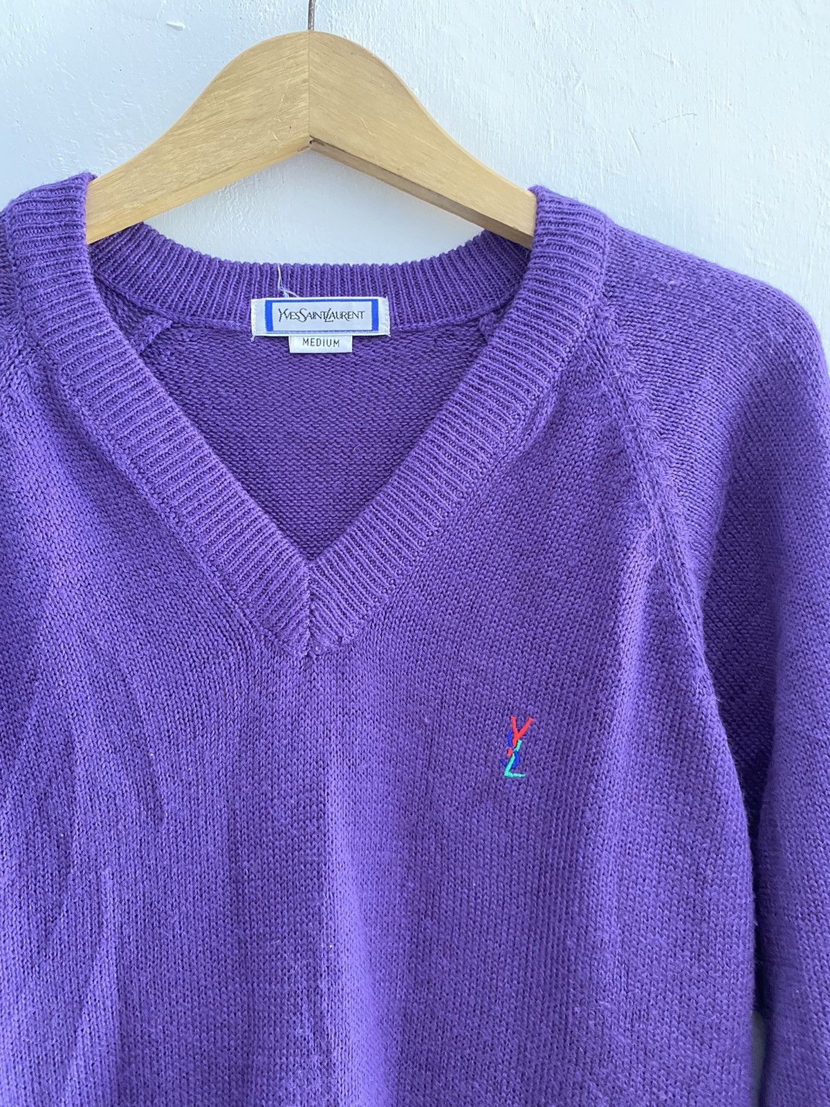 Vintage × Yves Saint Laurent Vintage Yves Saint Laurent V neck wool sweatshirts Size US M / EU 48-50 / 2 - 2 Thumbnail