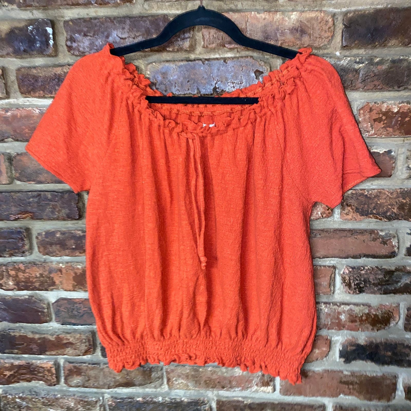 Madewell Madewell Texture & Thread Red Smocked Drawstring Top Small Size S / US 4 / IT 40 - 2 Thumbnail