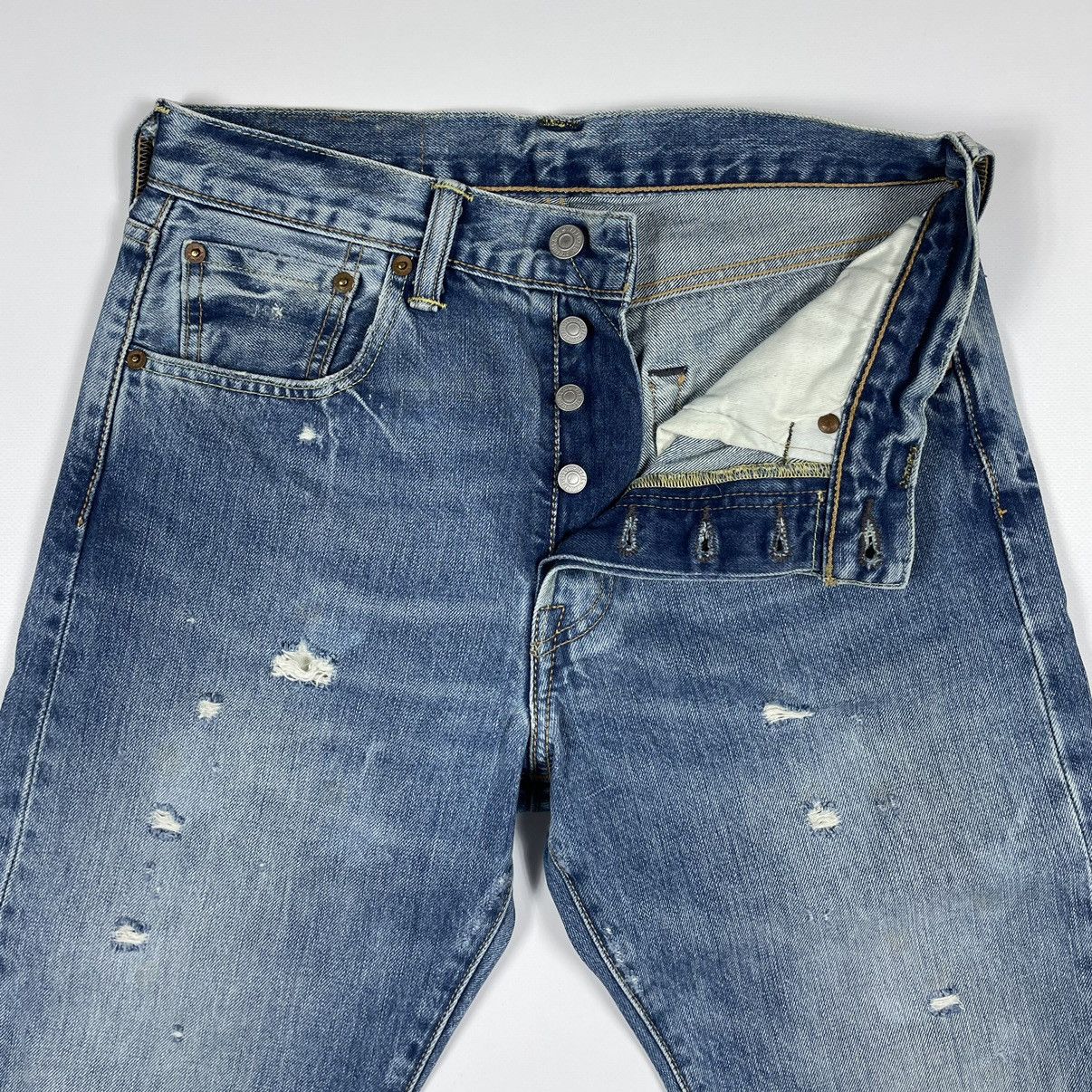 Levi's Levi’s 501CT Light Blue Wash Denim Ripped Slim Jeans Custom Size US 29 - 5 Thumbnail