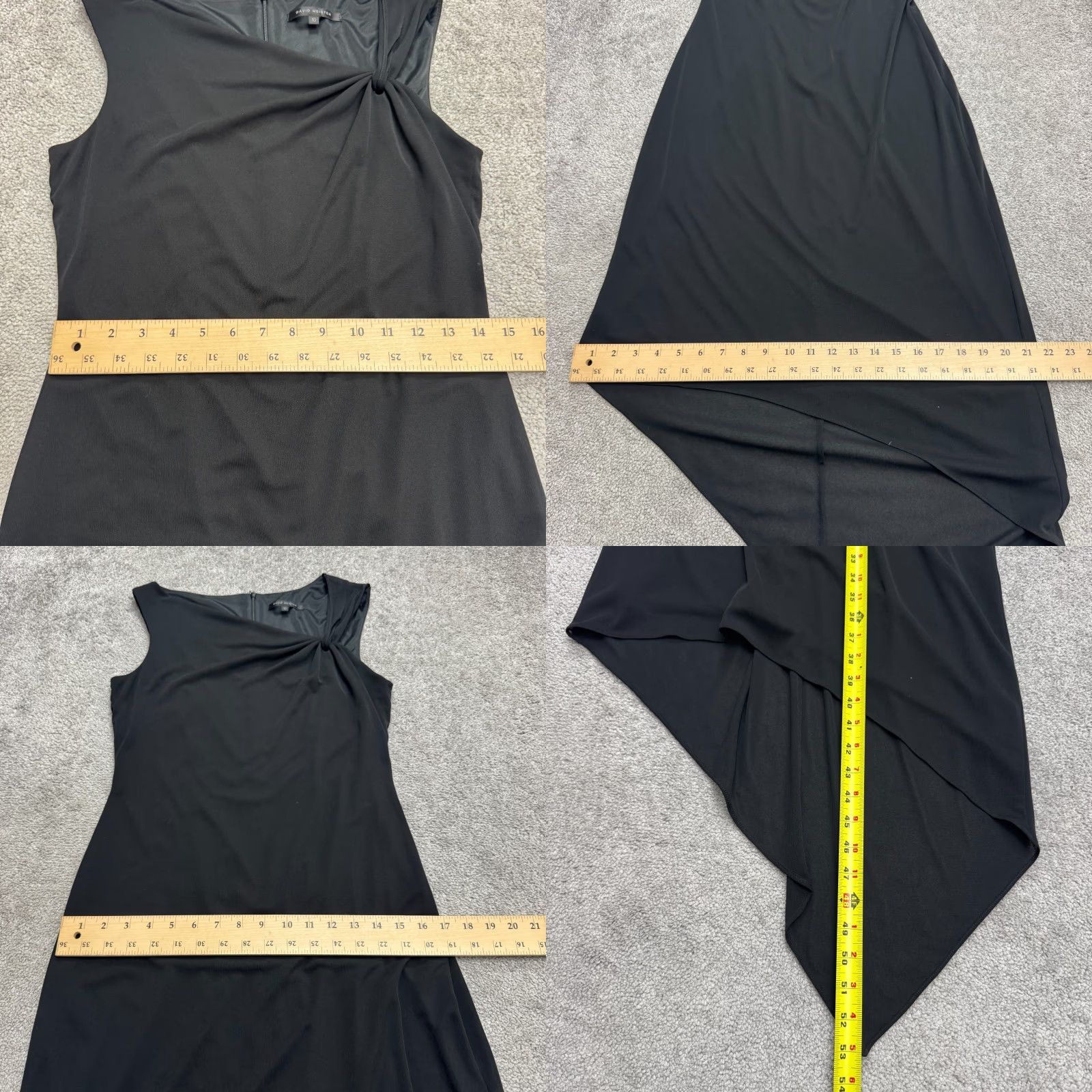 Vintage David Meister Asymmetric Ruched Evening Cocktail Dress 10 Black Cap Sleeve Short Sleeve Zipper A-Line, Tank Dress Womens Vintage No Size L / US 10 / IT 46 - 9 Thumbnail
