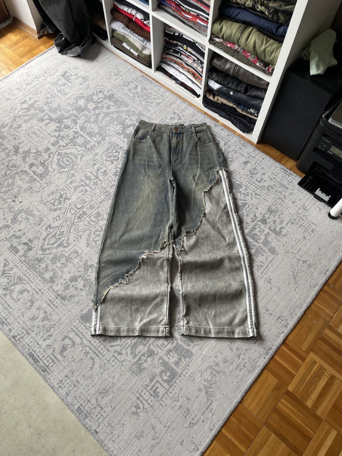 Pre-owned Archival Clothing Vintage Wide Baggy Jeans Denim Distressed Faded Japanese Y2k (size 32)