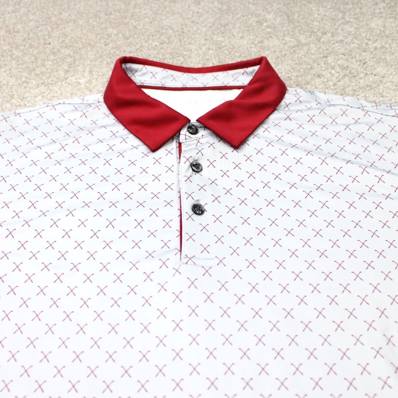 Vintage Maelreg Polo Shirt Mens XL Gray/Red Golf Club All Over Print S/S Shirt Polo Stadium Sports Shirt Mens XL Gray/Red 90s Size US XL / EU 56 / 4 - 5 Thumbnail