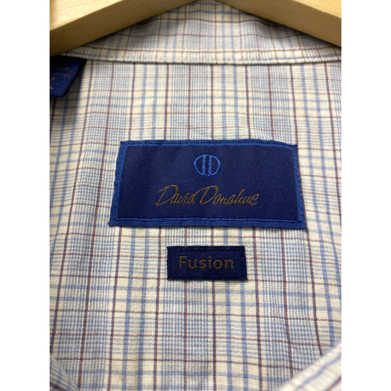 David Donahue VINTAGE David Donahue Dress Shirt Men 17 Blue Gingham Formal Business Casual Classic Fit Size 46R - 3 Thumbnail