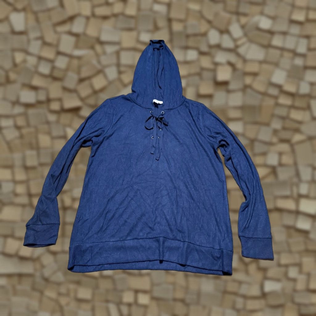 Market Market & Spruce Hoodie Women’s Size Medium Blue Long Sleeve V-neck Pullover Size M / US 6-8 / IT 42-44 - 1 Thumbnail