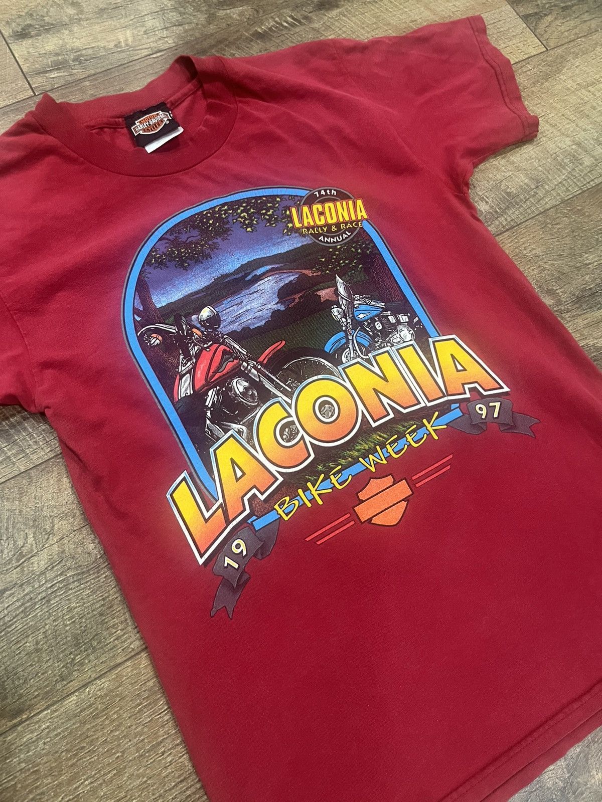 Harley Davidson Vintage 1997 Harley Davidson Laconia Tee Shirt - Red - Small Size US S / EU 44-46 / 1 - 3 Thumbnail