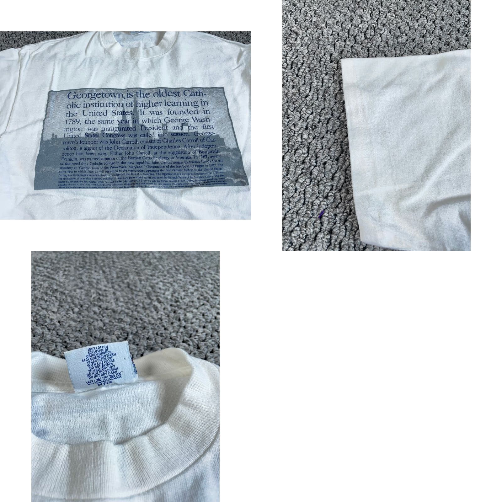 Velva Sheen VINTAGE Georgetown Print T-Shirt Adult Large White Velva Sheen Logo 90s College Shirt Mens Large Size US L / EU 52-54 / 3 - 8 Thumbnail