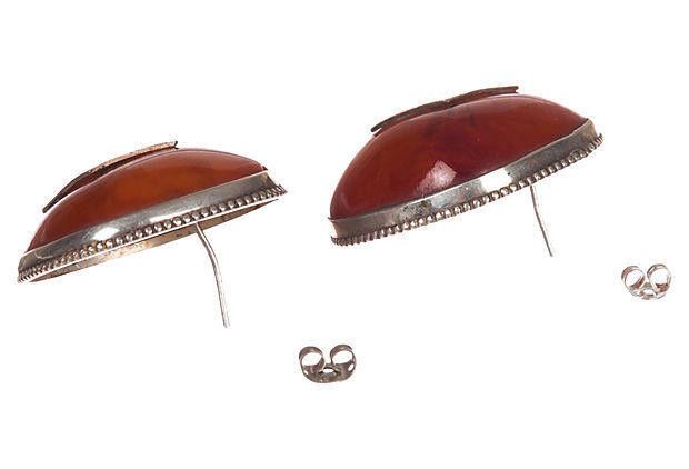 Designer African Sterling Silver Amber Earrings Size ONE SIZE - 2 Thumbnail