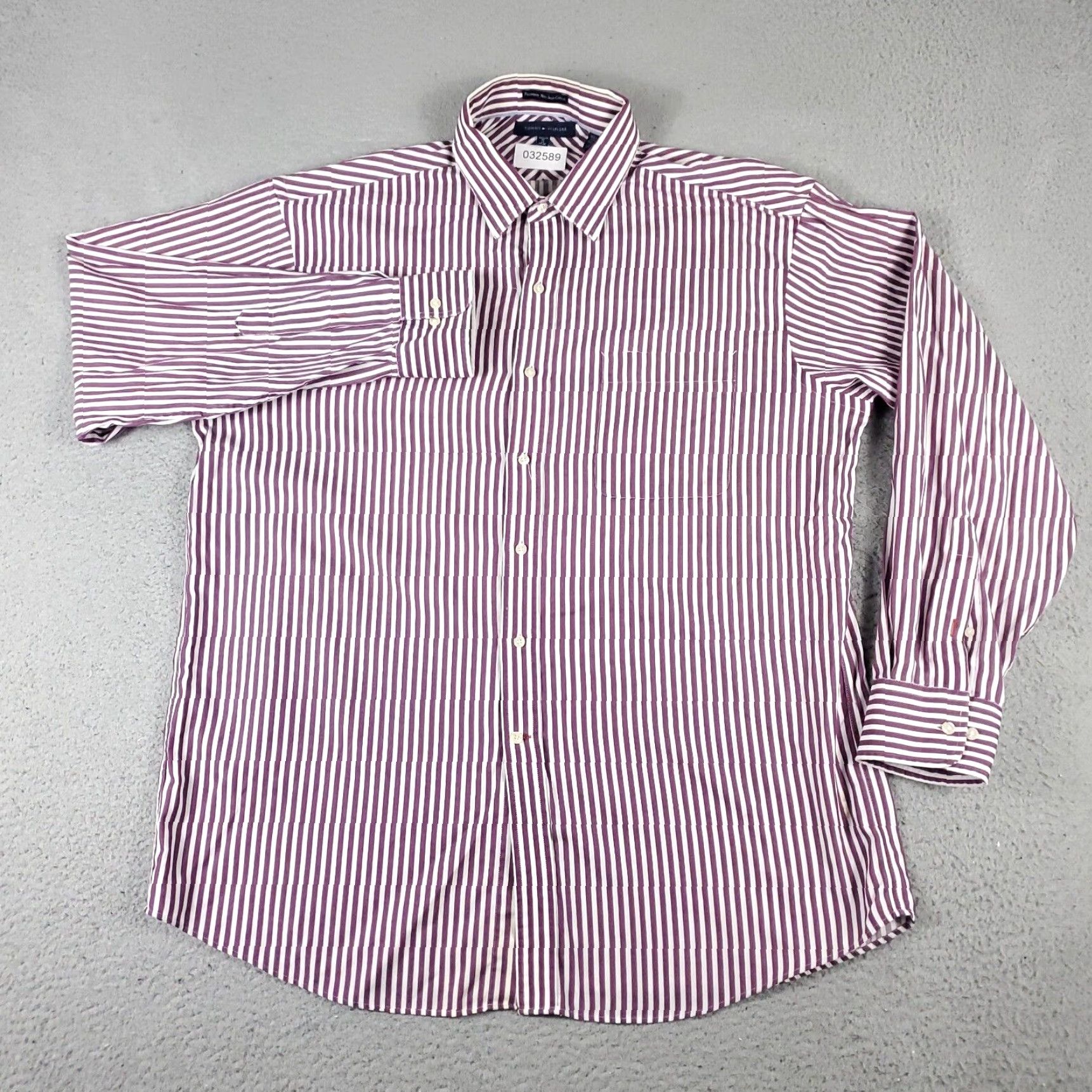 Tommy Hilfiger Tommy Hilfiger Dress Shirt Mens 17 Purple Striped Long Sleeve Button Up Casual Workwear Size US XL / EU 56 / 4 - 2 Thumbnail