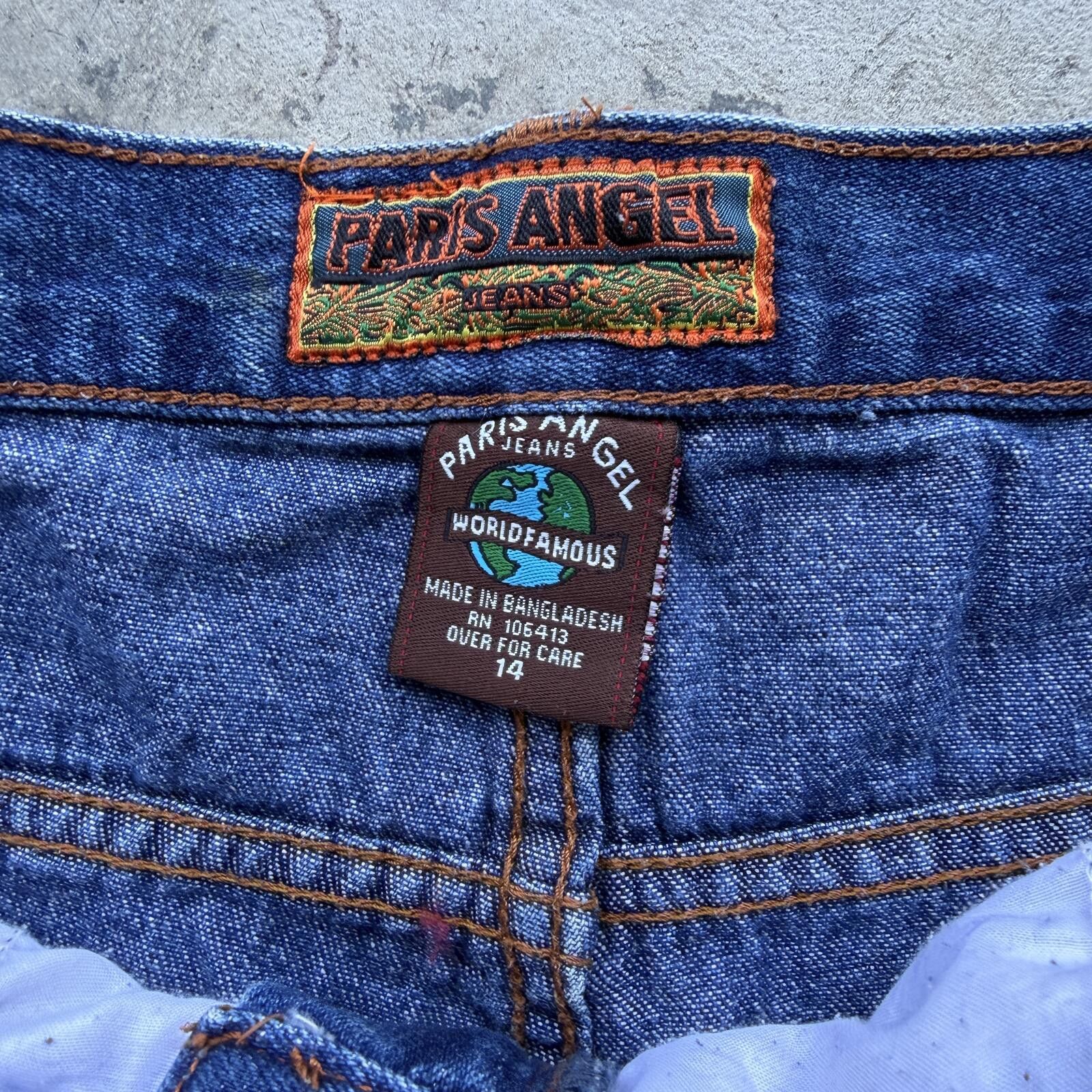 Other Vintage Y2K Paris Angel Embroidered Baggy Denim Shorts jorts Size 36" / US 14 / IT 50 - 4 Thumbnail