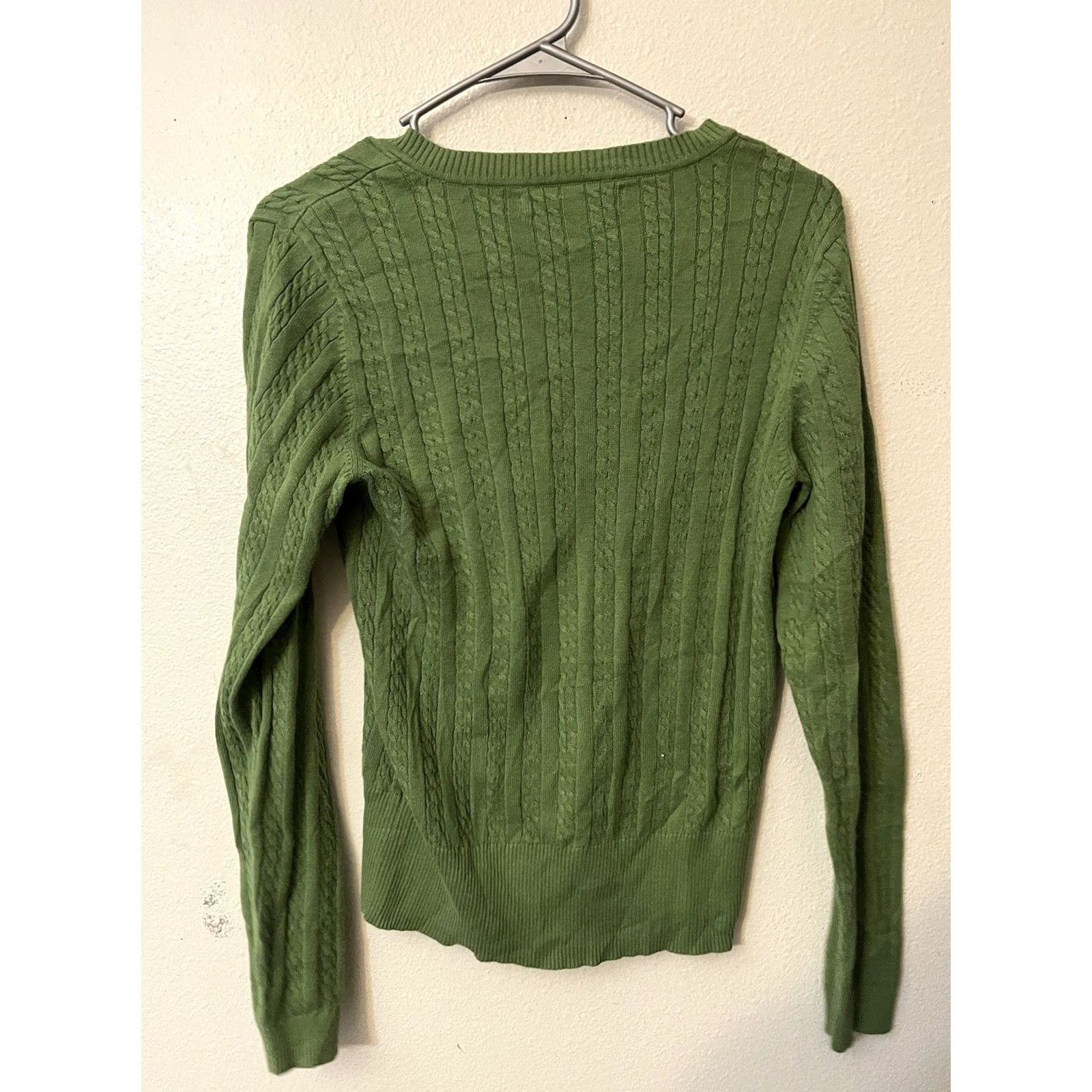 Tommy Hilfiger VINTAGE Tommy Hilfiger Women's Green Cable-Knit V-Neck Pullover Sweater L Size L / US 10 / IT 46 - 2 Thumbnail